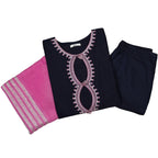 3-Piece Embroidered Lawn Suit, Navy with Pink Dupatta, for Women