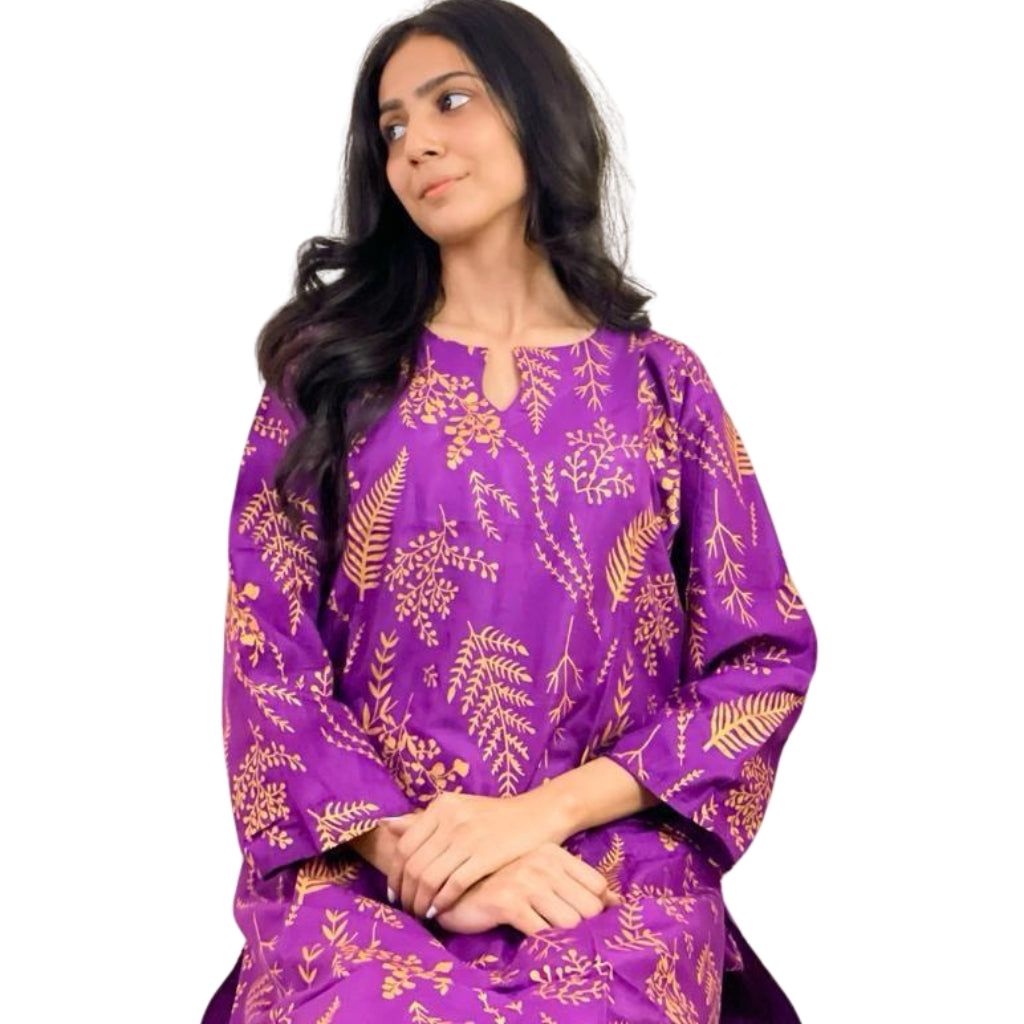 Suit, Stitched Arabic Lawn, Petal Block Print, 2 Piece Set, for Women