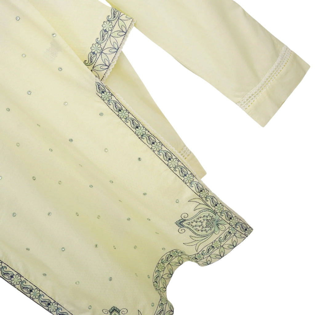 3-Piece Lawn Set, Embroidered Off-White with Blue Dupatta, for Women