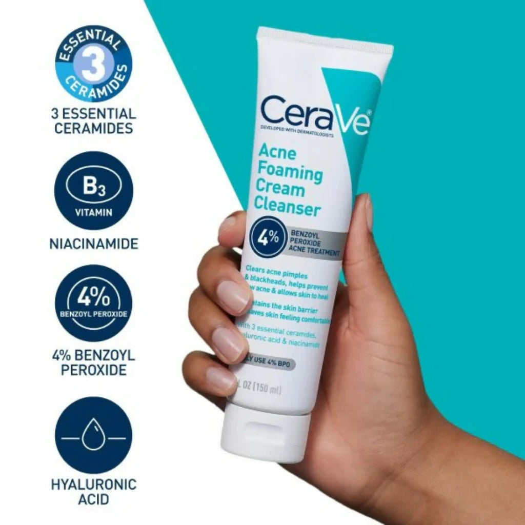 CeraVe Acne Foaming Cleanser, 4% Benzoyl Peroxide, Deep Cleansing Face Wash for Acne