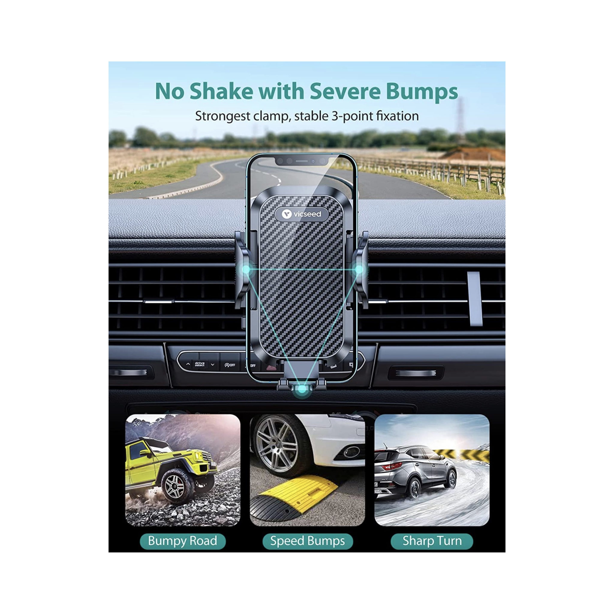 Car Phone Holder, 2 in 1 Air Outlet, Patent & Safety Sure, Won't Fall & Break