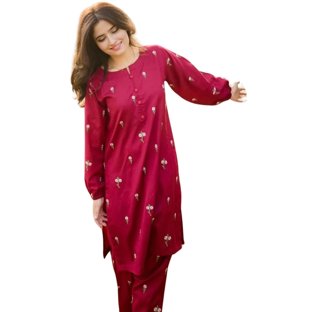 Suit, Trendy Petal Embroidery 2 Piece, Stylish & Elegant, for Women