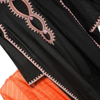 3-Piece Embroidered Lawn Suit, Black with Orange Dupatta, for Women