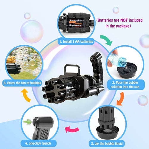 Automatic Bubble Gun, Continuous Bubble Stream, Safe & Fun, for Kids