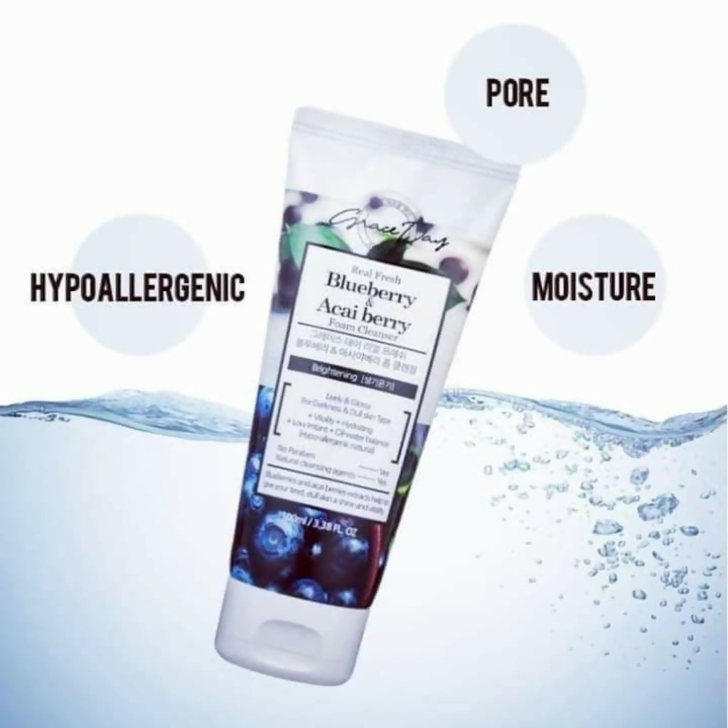 Blueberry & Acai Berry Foam Cleanser, Hydrating & Brightening Formula