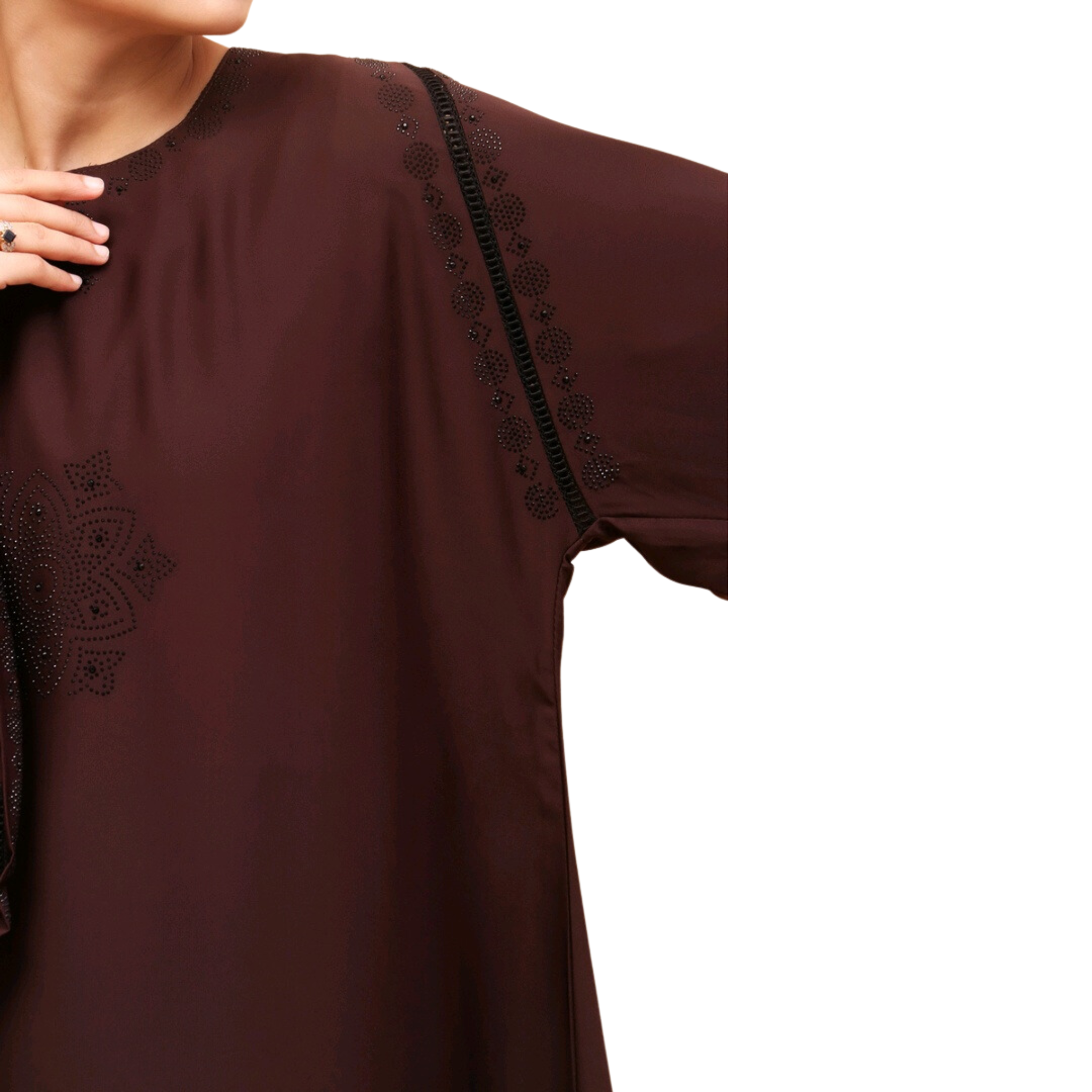 Abaya, Lace Detailing, Round Neck with Button-Through Opening, for Women