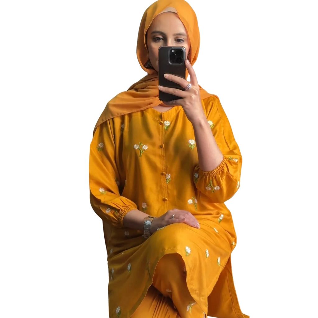 Suit, Trendy Petal Embroidery 2 Piece, Stylish & Elegant, for Women