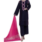 3-Piece Embroidered Lawn Suit, Navy with Pink Dupatta, for Women