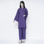 Purple Karandi Suit, Ban Collar & Frill Detailing, for Women