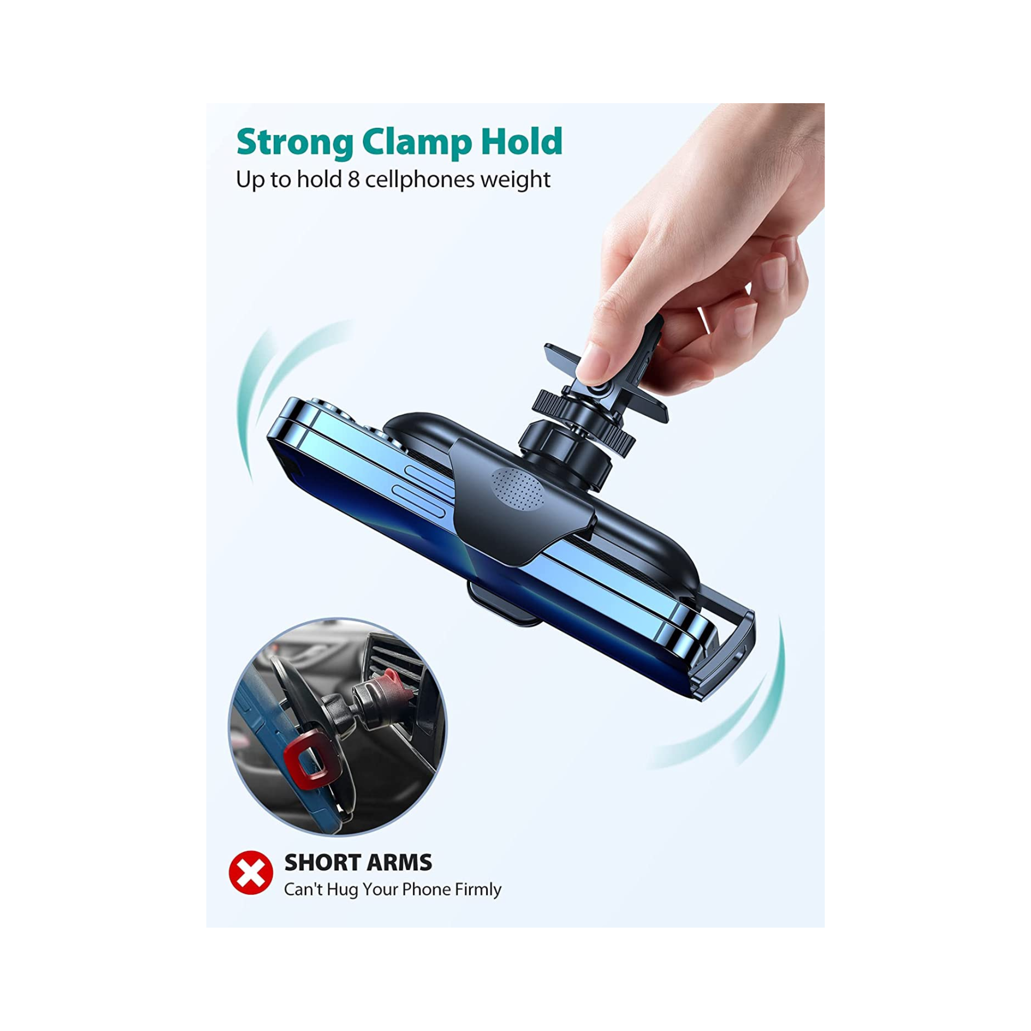 Car Phone Holder, 2 in 1 Air Outlet, Patent & Safety Sure, Won't Fall & Break