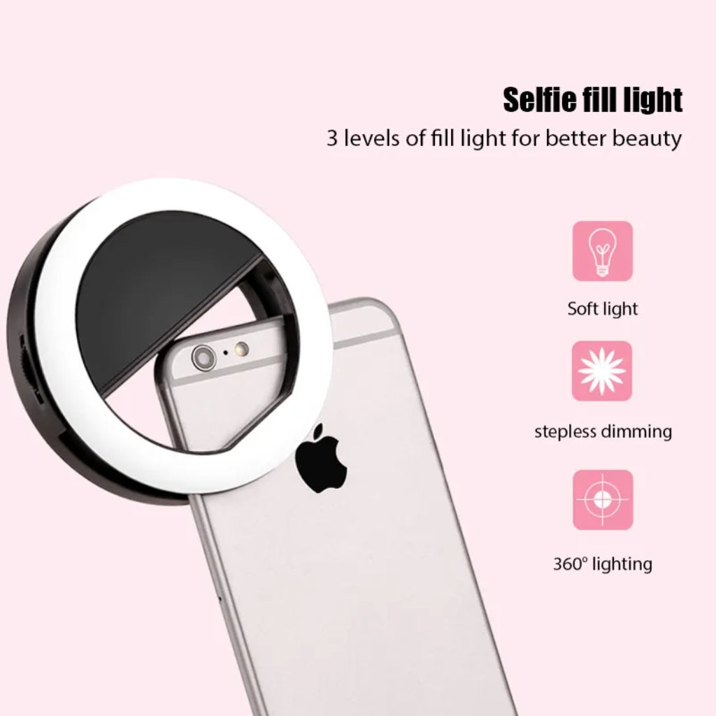 Selfie Ring Light, 3-Level Brightness, 36 LED Phone Light with USB Charging