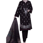 Black Embroidered Lawn Suit, 3-Piece with Zari Dupatta, for Women