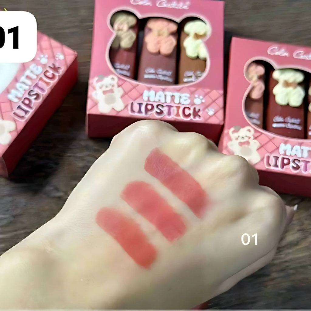High-Pigment Lipstick Set, 3 Shades, High Gloss & Velvety Finish, for Women