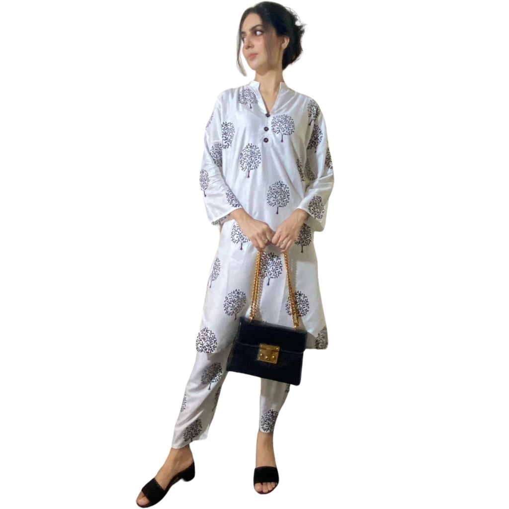 Tree Design Suit, Stitched Arabic Lawn, Printed Shirt and Trouser, for Women