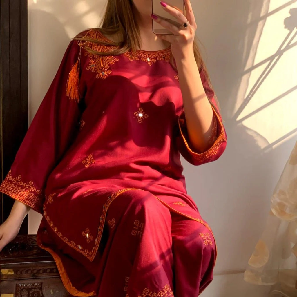 Traditional Balochi 2-Piece, Mirror Embroidery, Stylish & Comfortable, for Women
