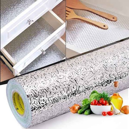 Silver Foil Kitchen Waterproof & Oil Proof Sticker, Aluminum Foil Self-Adhesive Sheet