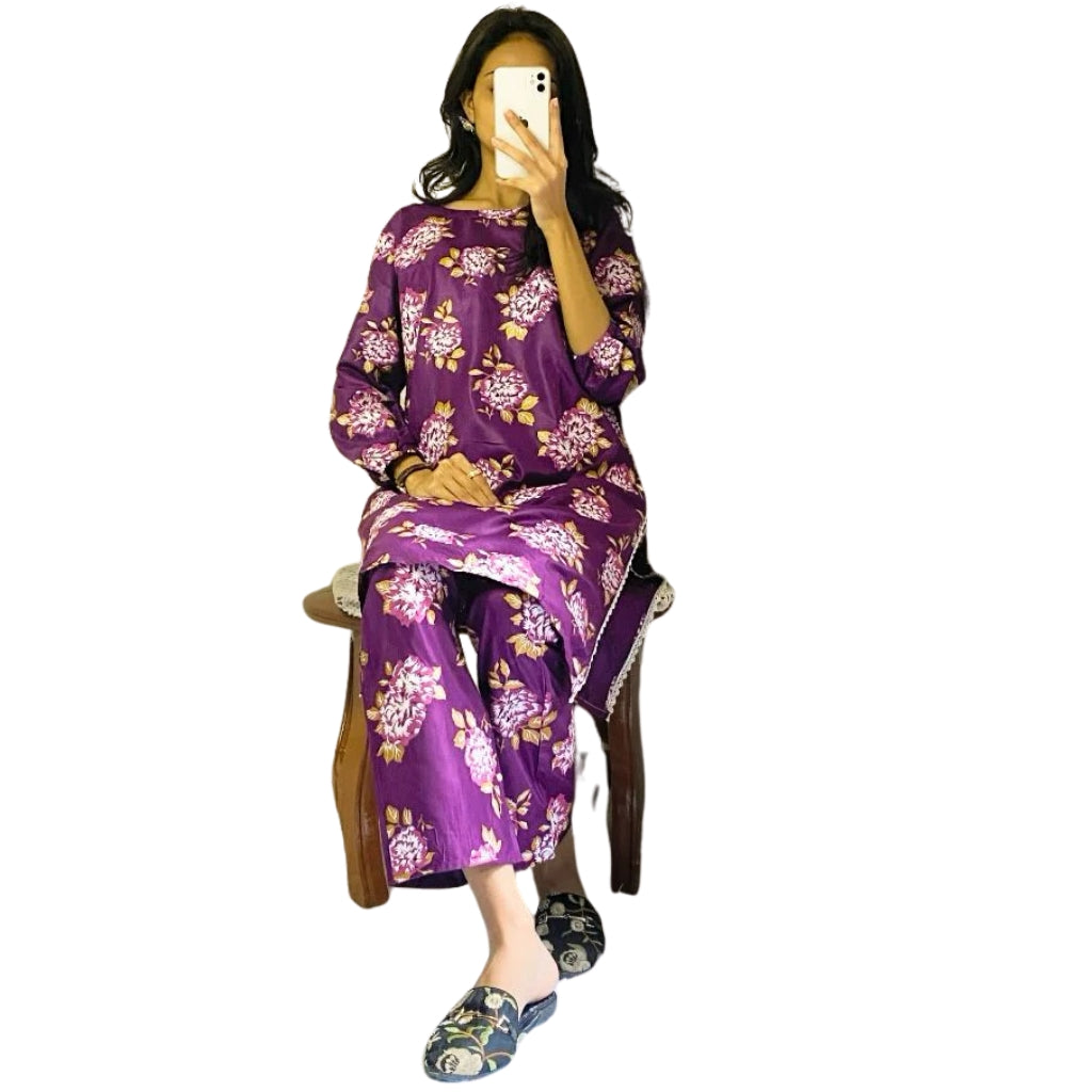 Arabic Lawn 2Pc Suit, Gulab Design, Printed & Stitched, for Women