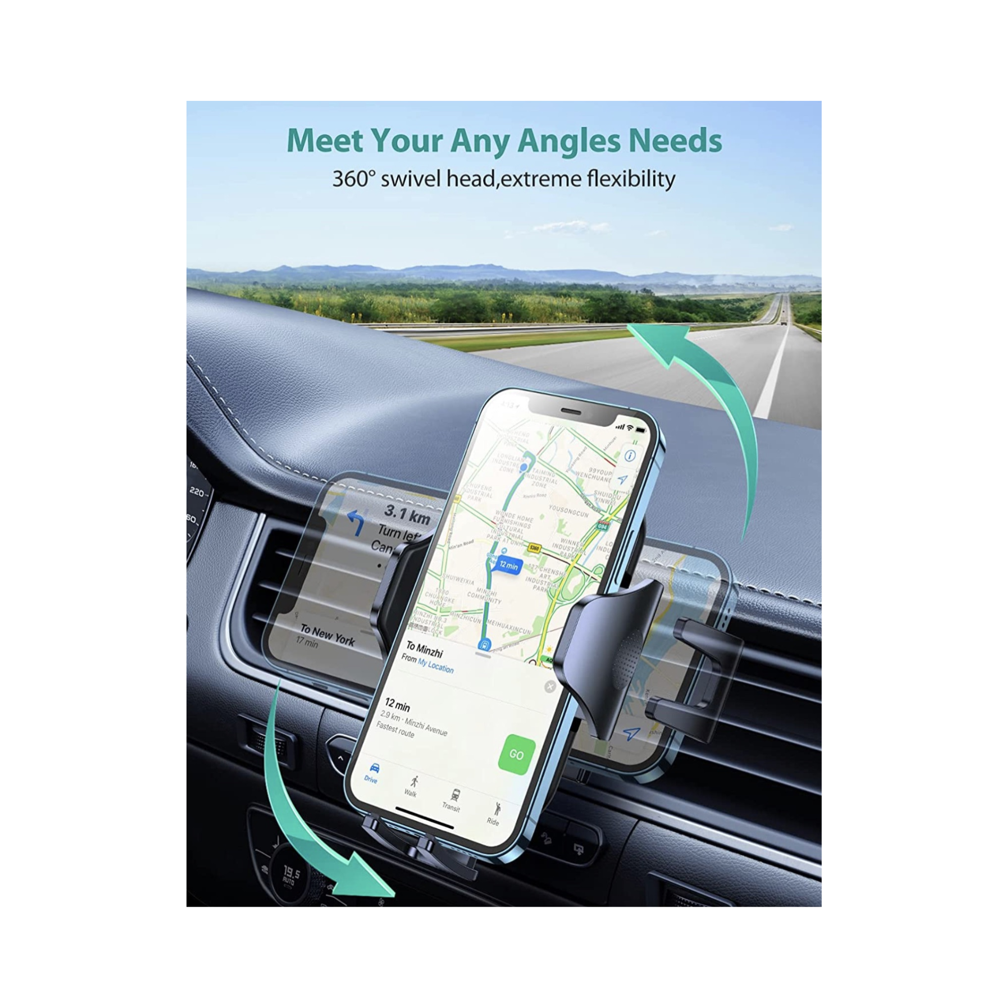 Car Phone Holder, 2 in 1 Air Outlet, Patent & Safety Sure, Won't Fall & Break