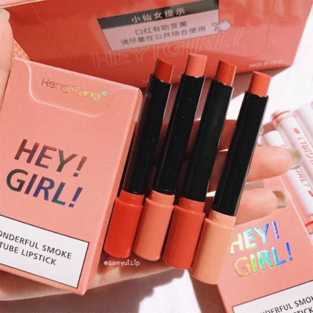 Hey Girl Pack of 4 Smoke Lipstick, High Pigment & Creamy Formula