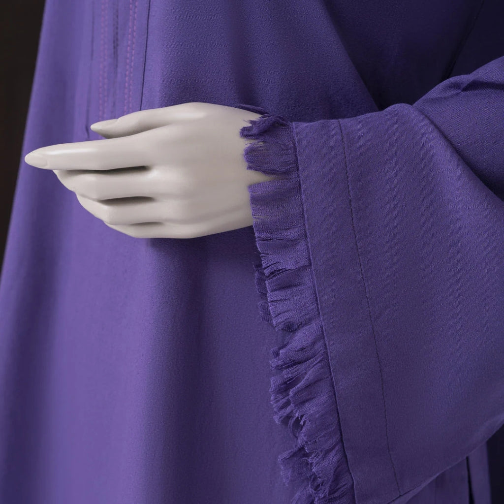 Purple Karandi Suit, Ban Collar & Frill Detailing, for Women