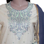 3-Piece Lawn Set, Embroidered Off-White with Blue Dupatta, for Women