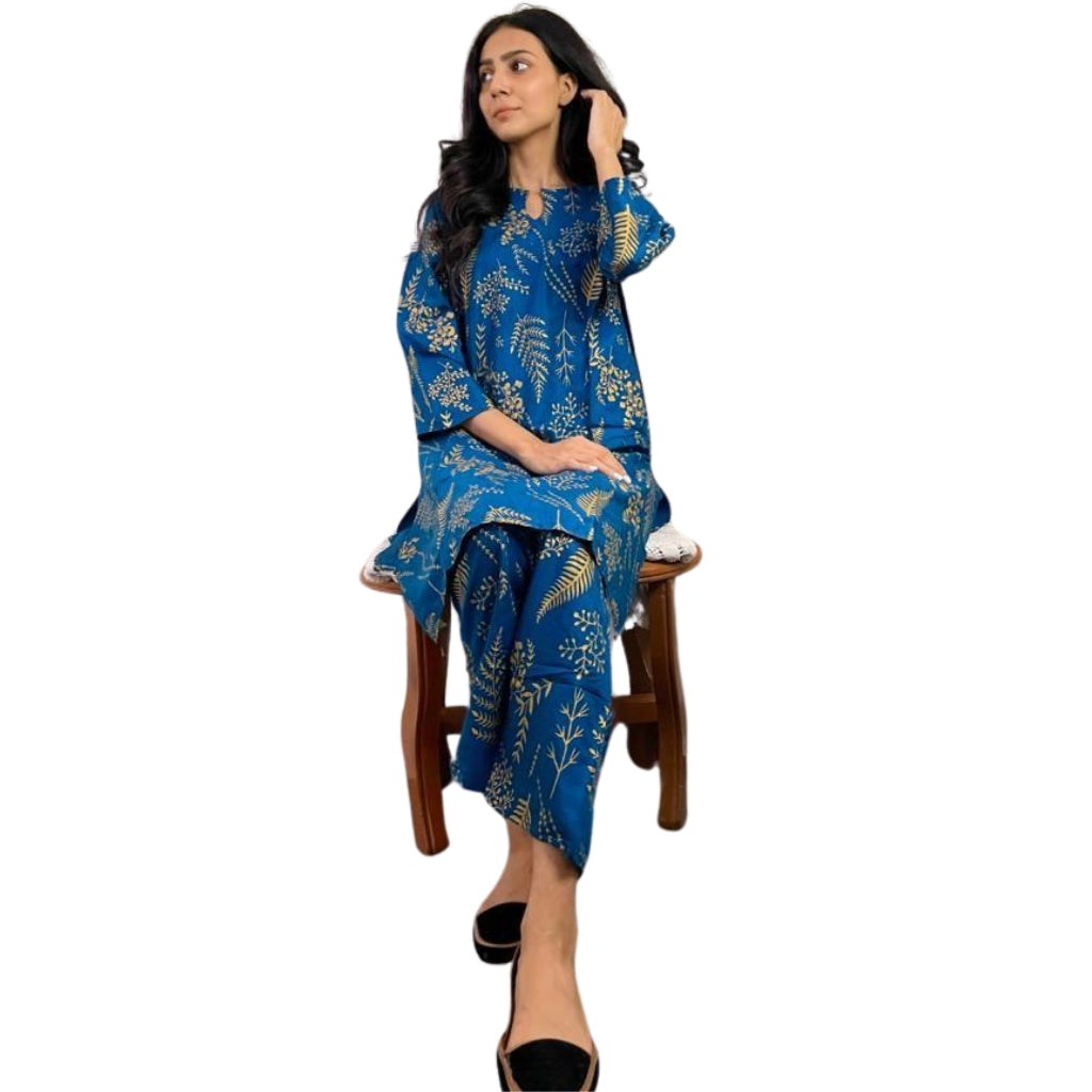 Suit, Stitched Arabic Lawn, Petal Block Print, 2 Piece Set, for Women