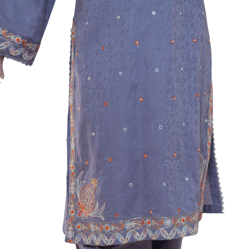 3-Piece Lawn Suit, Grey Embroidered with Zari Dupatta, for Women