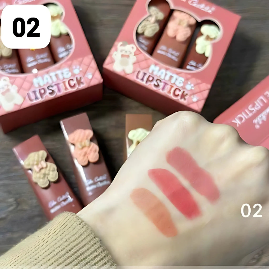 High-Pigment Lipstick Set, 3 Shades, High Gloss & Velvety Finish, for Women
