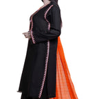 3-Piece Embroidered Lawn Suit, Black with Orange Dupatta, for Women