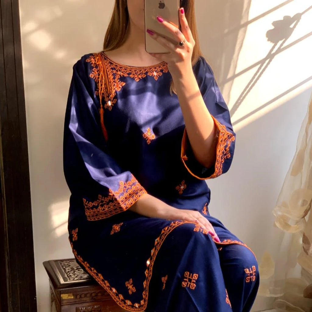 Traditional Balochi 2-Piece, Mirror Embroidery, Stylish & Comfortable, for Women