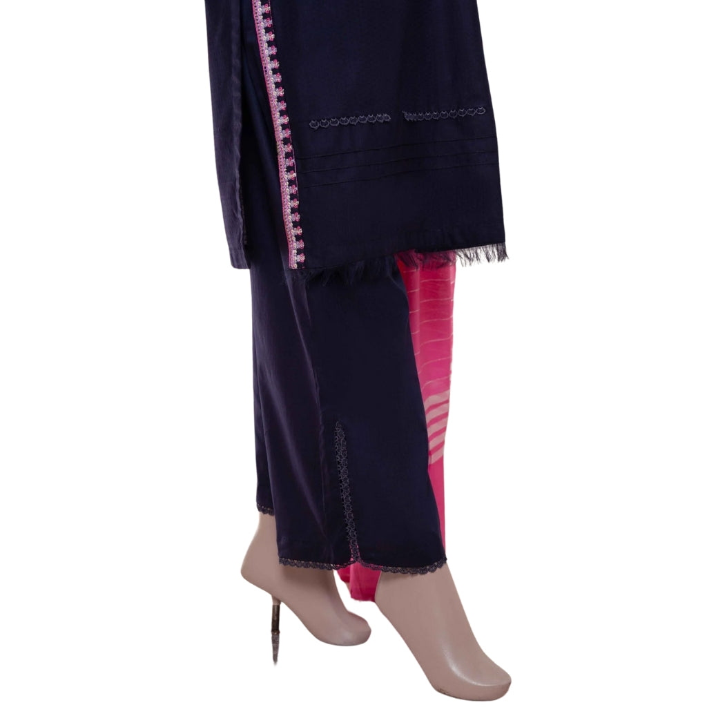 3-Piece Embroidered Lawn Suit, Navy with Pink Dupatta, for Women