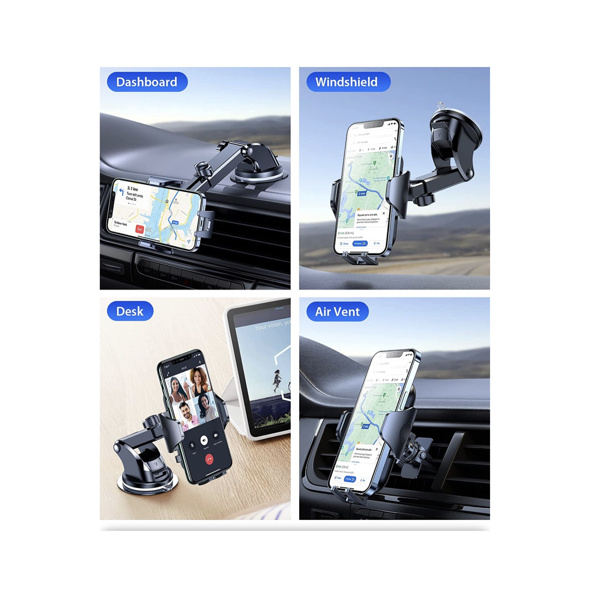 Car Phone Holder, 2 in 1 Air Outlet, Patent & Safety Sure, Won't Fall & Break