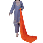 3-Piece Lawn Suit, Grey Embroidered with Zari Dupatta, for Women
