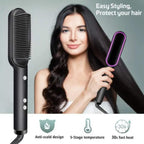2-in-1 Hair Straightening Brush – Electric Styling Comb for Girls