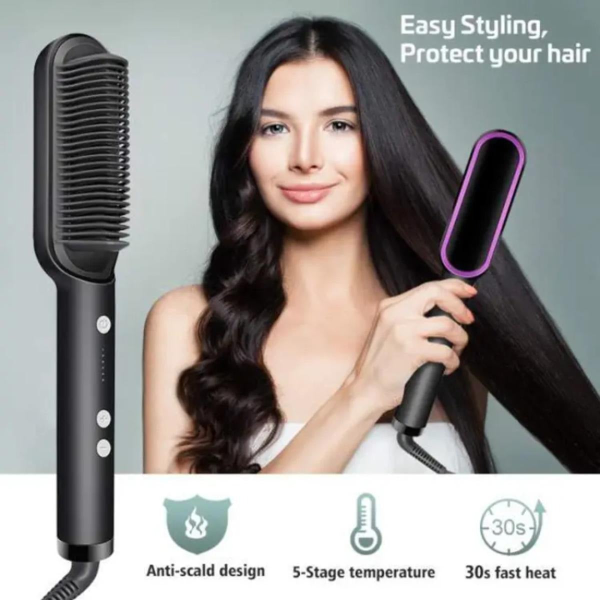 2-in-1 Hair Straightening Brush – Electric Styling Comb for Girls