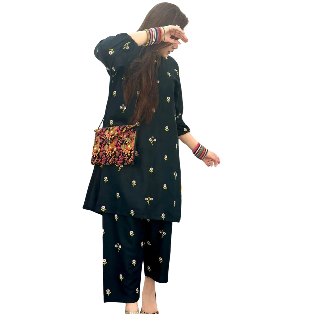 Suit, Trendy Petal Embroidery 2 Piece, Stylish & Elegant, for Women