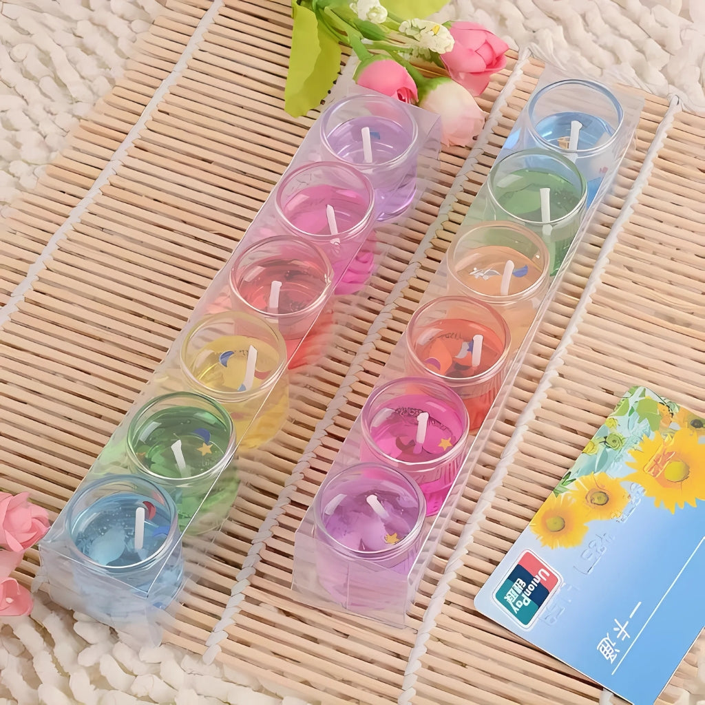 Romantic Glass Gel Candles, Pack of 12, with Sea Rocks, for Special Occasions