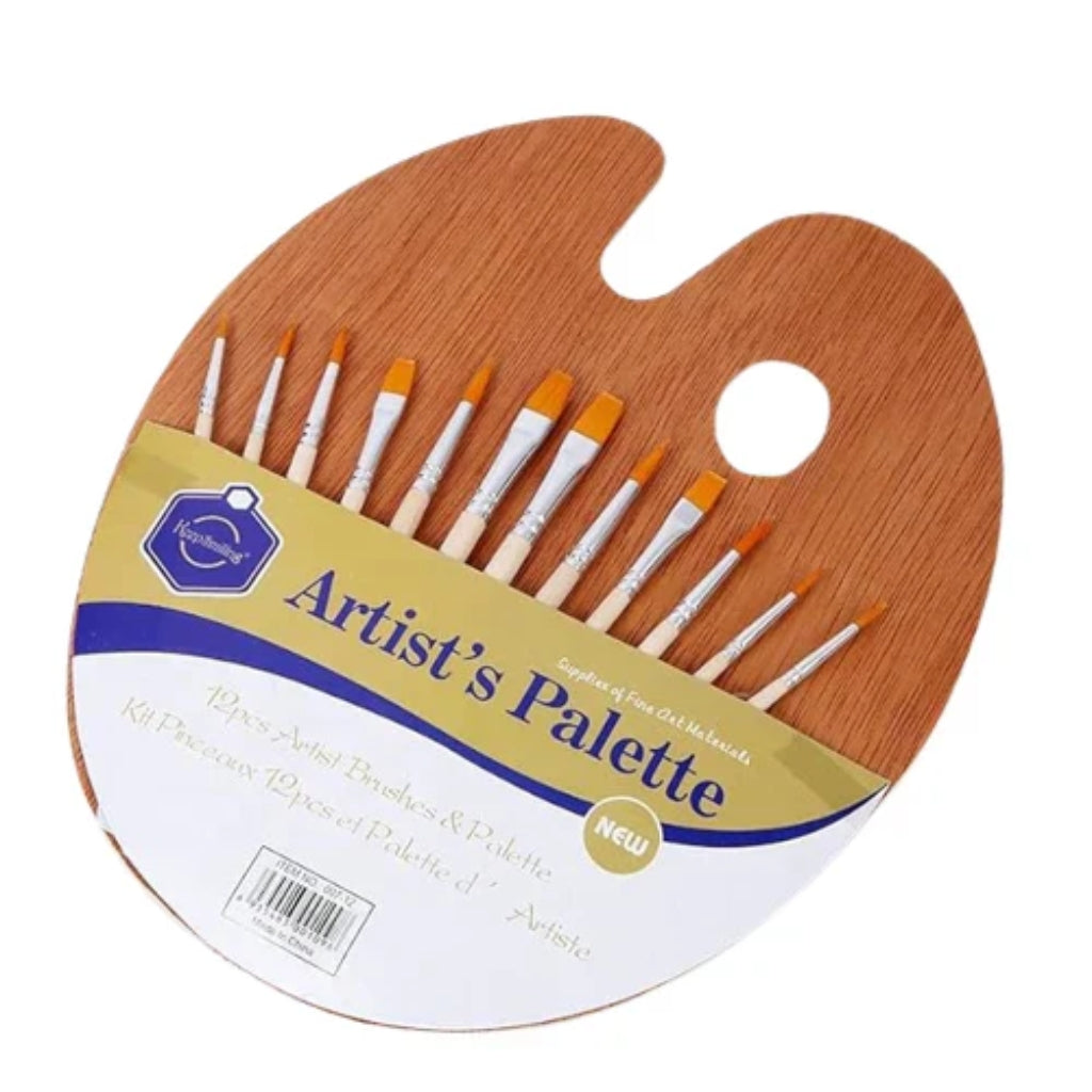 Artist Palette with 12 Brushes, Versatile & Durable, for Painting Enthusiasts