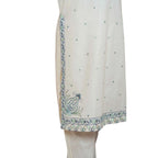 3-Piece Lawn Set, Embroidered Off-White with Blue Dupatta, for Women
