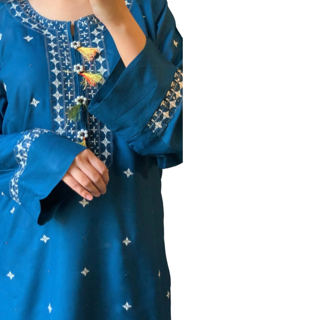 Suit, Sequence Embroidered, Block Printed & Comfortable Fit, for Women