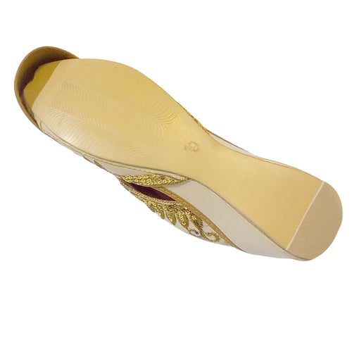Beige Khussa, Golden Embroidery & Foam-Fitted Sole, for Women