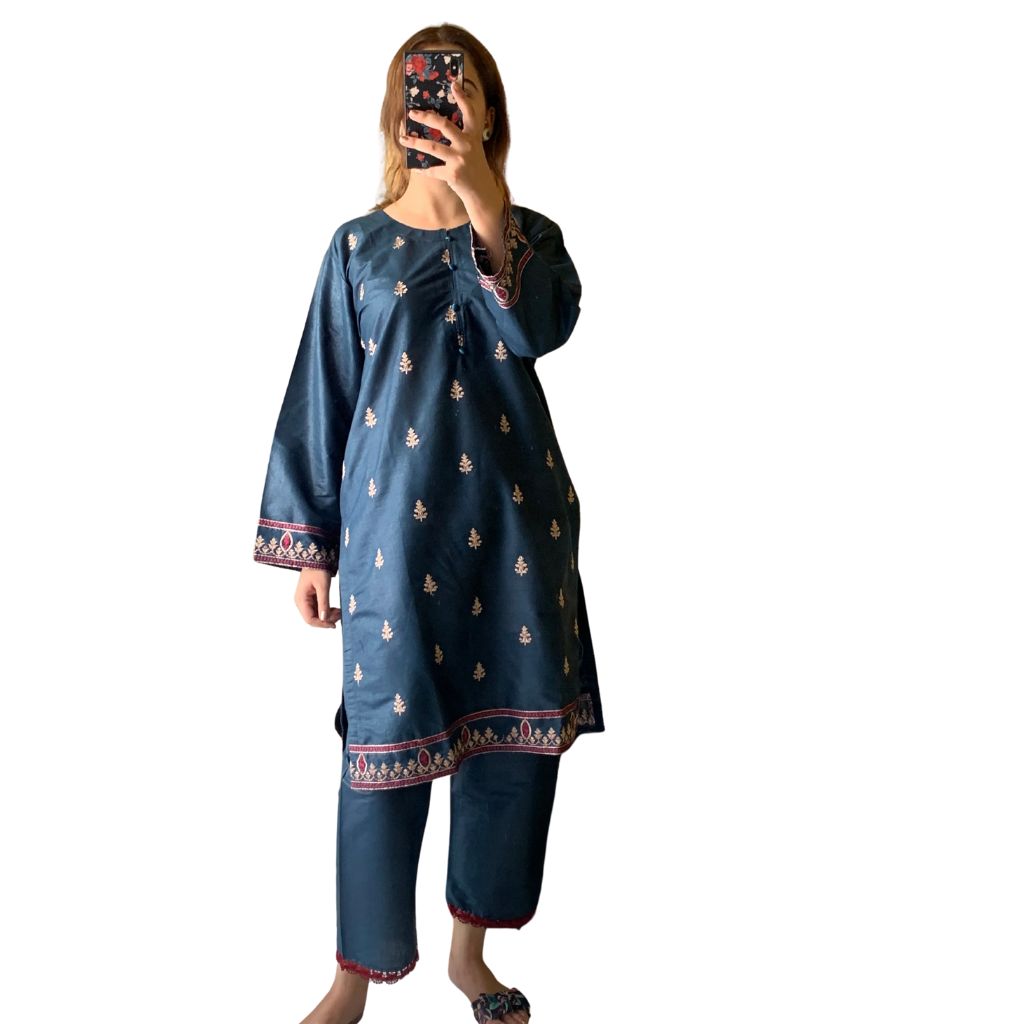Suit, Elegant Embroidered, 2Pcs Cotton Lawn Stitched & Ready to Wear