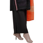 3-Piece Embroidered Lawn Suit, Black with Orange Dupatta, for Women