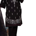 Black Embroidered Lawn Suit, 3-Piece with Zari Dupatta, for Women