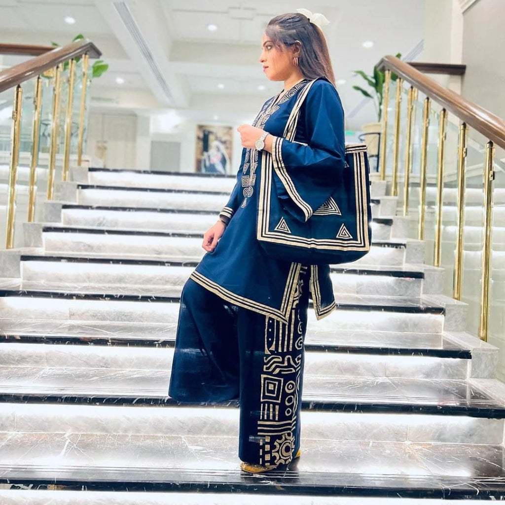 Arabic Lawn Suit, Pyramid Design & Free Handbag, for Women