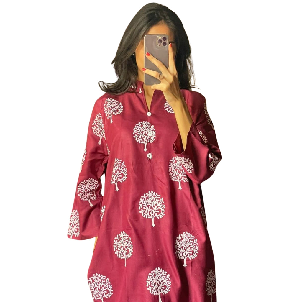 Tree Design Suit, Stitched Arabic Lawn, Printed Shirt and Trouser, for Women