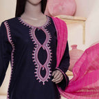 3-Piece Embroidered Lawn Suit, Navy with Pink Dupatta, for Women