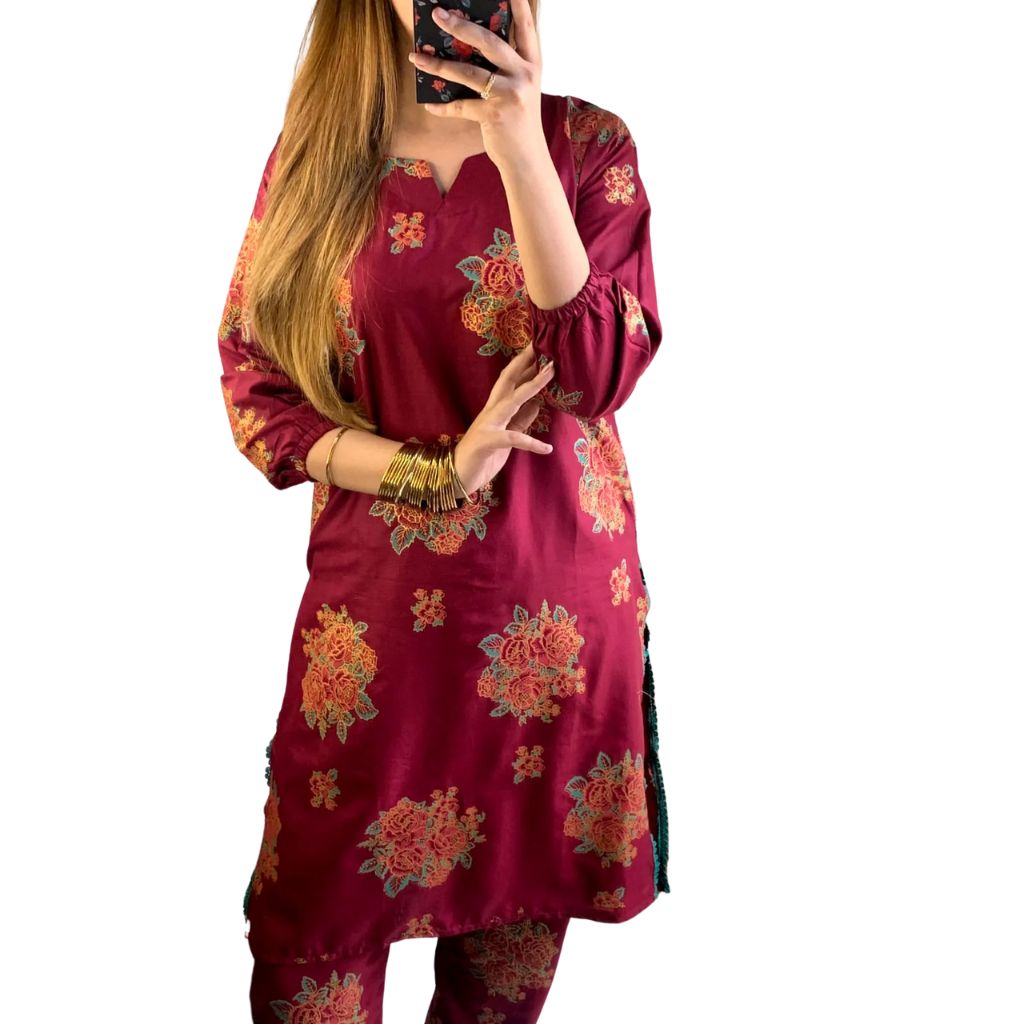 Arabic Lawn Suit, Gulab Print, Lace & Elastic Details, for Women