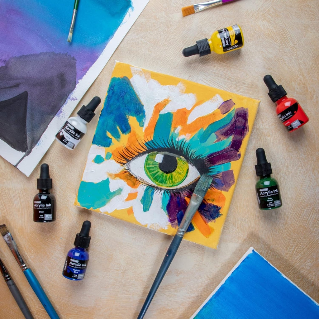 Mont Marte Premium Acrylic Ink, 12 Colors, 20ml Bottles, Vibrant & Waterproof