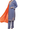 3-Piece Lawn Suit, Grey Embroidered with Zari Dupatta, for Women